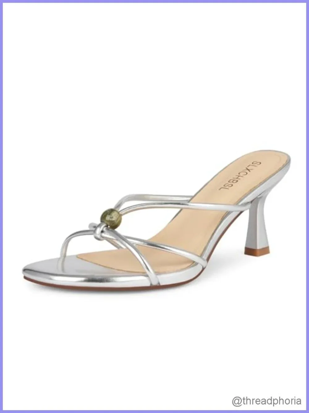 Slip On Kitten Heels for Women Round Open Toe Beaded Heeled Sandals